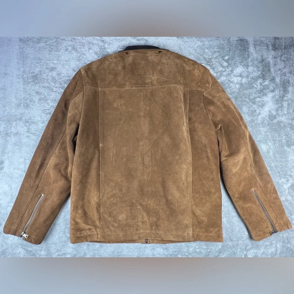 Vintage Banana Republic Suede Leather Jacket Mens Size XL Tan Moto Lined Y2K
